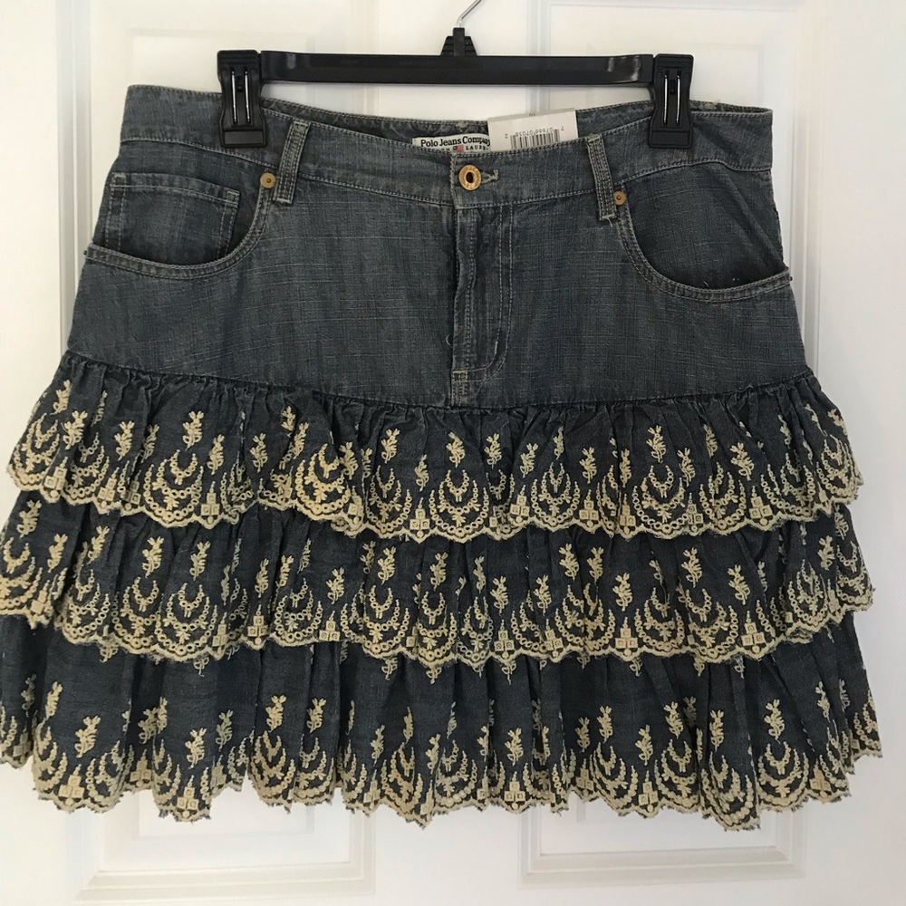 Ralph Lauren embroidered jean eyelet skirt